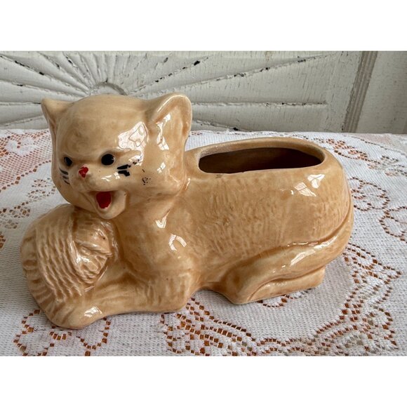 Vintage 50's McCoy Pottery Beige Kitten Cat Planter - Picture 6 of 14